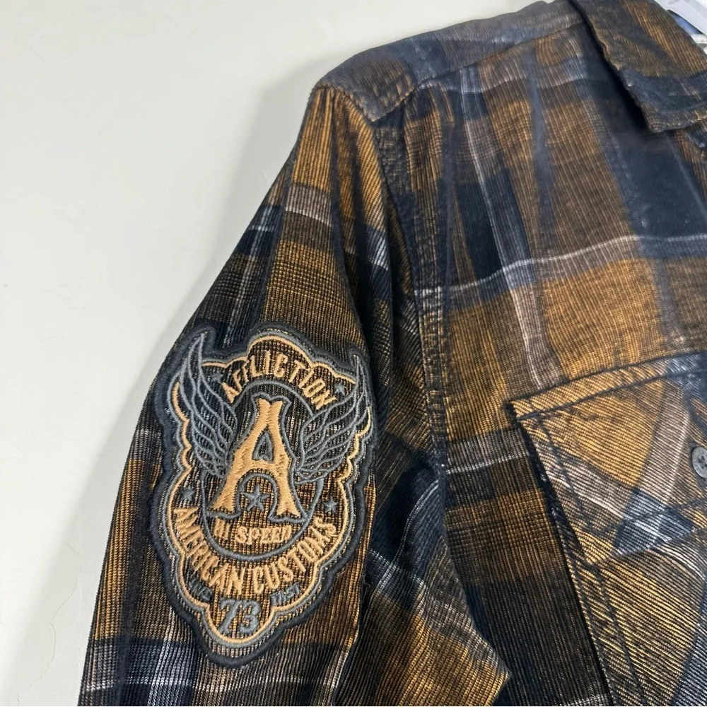 Affliction Men's Button Down Shirt Copper Mountain Embroidered Biker - Picture 5 of 13